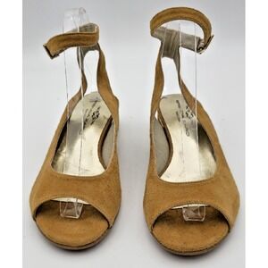 Brenda Zaro Women's Fawn 37 Open Toe Block Heel Sandals Ankle Strap Suede Silver
